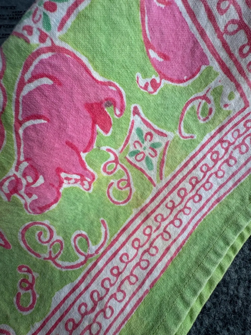POMEGRANATE Green Pink Pig Cotton Placemats and Napkins Set of 5 each